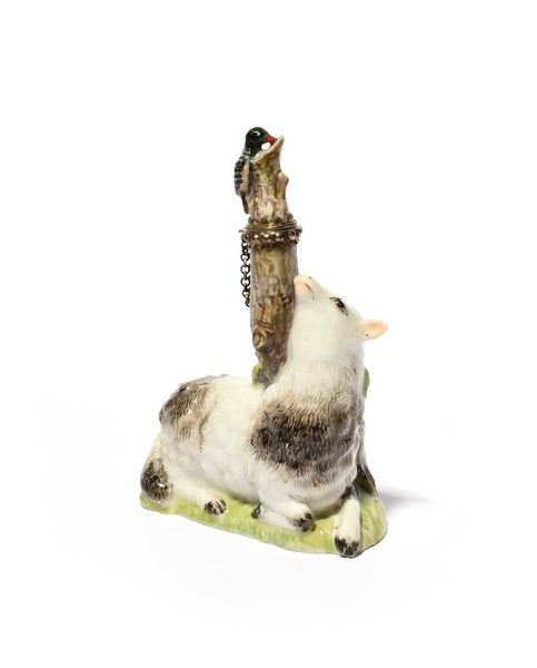 German Porcelain Scent Bottle in the form of a Sheep, 18th C