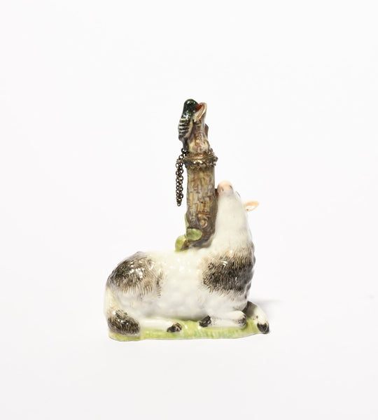 German Porcelain Scent Bottle in the form of a Sheep, 18th C