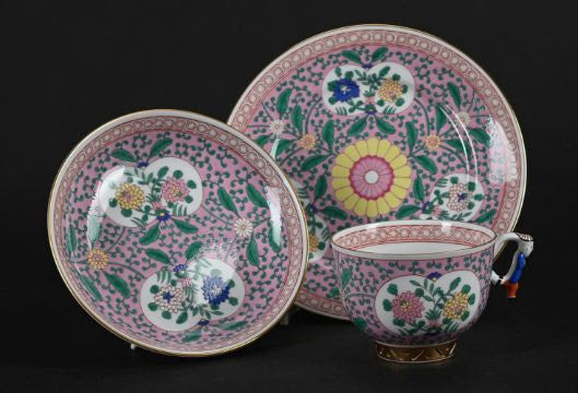 Herend Porcelain Emaille Rose Pattern Trio