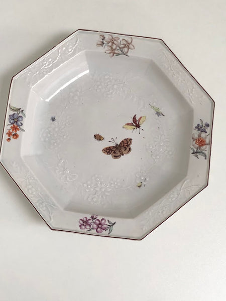 Chelsea Porcelain Octagonal Soup Plate with Moulded Floral Pattern circa 1756