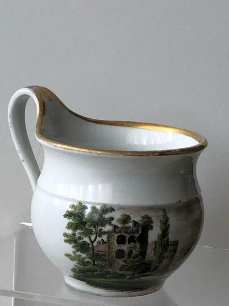German Porcelain Jug Painted Rural Scene with Figures, 18th C