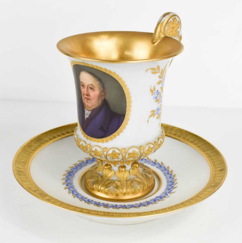 Tasse Et Soucoupe Portrait En Porcelaine De Meissen 19ème