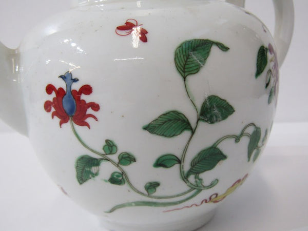 First Period Worcester Porcelain Teapot with Honeysuckle Pattern 1760. Rare!