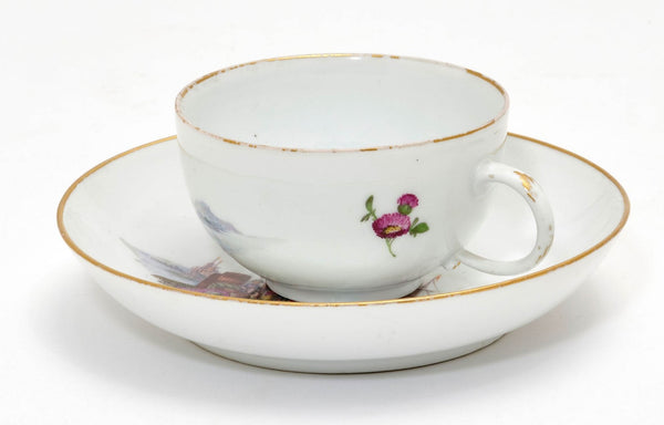 Meissen Porcelain Kauffahrtei Scene Tea Cup & Saucer  ( Dot Period 1756-1773)