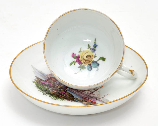 Tasse à thé et soucoupe en porcelaine de Meissen Kauffahrtei (période Dot 1756-1773) 