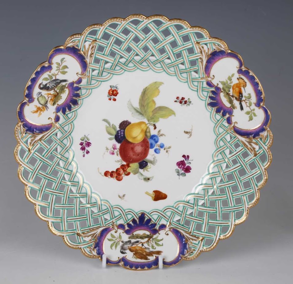 Meissen Porcelain Marcolini Reticulated Plate with Fruit & Birds 1774-1814