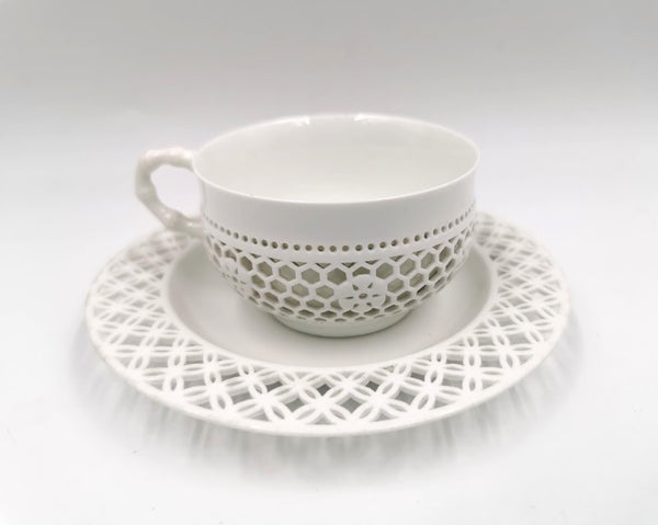 SEVRES PORCELAIN RETICULATED TEACUP AND SAUCER 1872