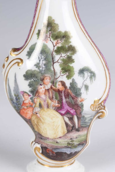 Meissen Porcelain Rocco Scent Bottle with Figures in Gardens 18th C