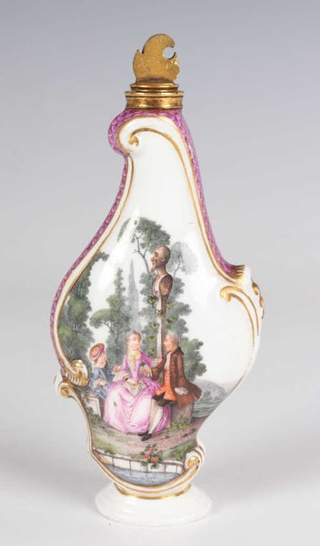 Meissen Porcelain Rocco Scent Bottle with Figures in Gardens 18th C