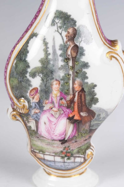 Meissen Porcelain Rocco Scent Bottle with Figures in Gardens 18th C