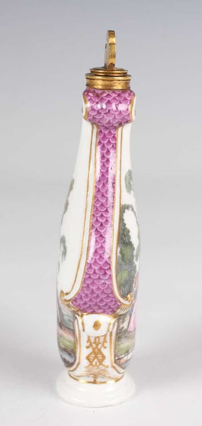 Meissen Porcelain Rocco Scent Bottle with Figures in Gardens 18th C