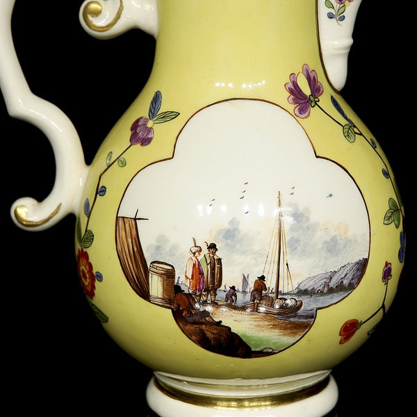 Meissen Porcelain Kauffahrtei Scene Coffee Pot with Kakiemon Flowers, Circa 1740