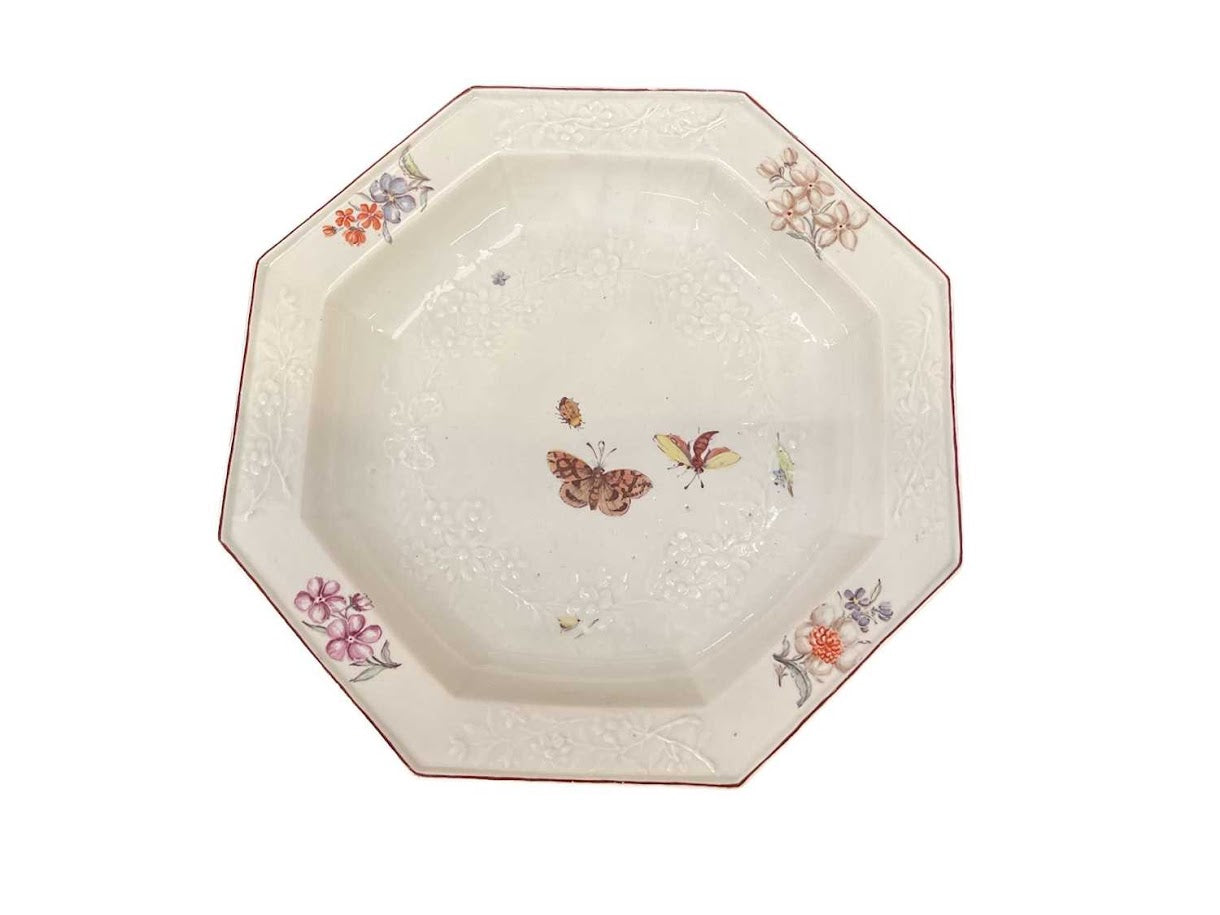 Chelsea Porcelain Octagonal Soup Plate with Moulded Floral Pattern circa 1756