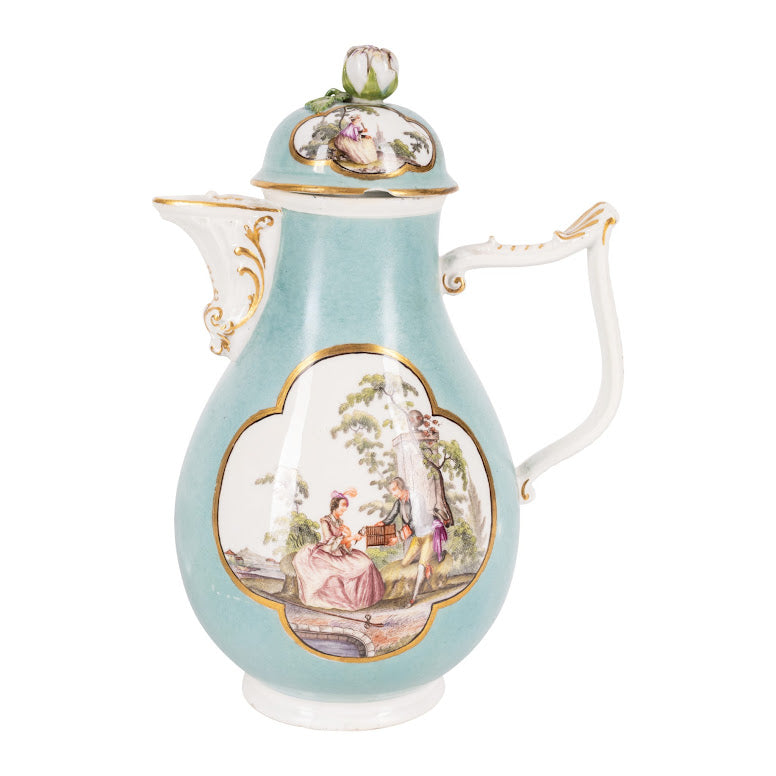 Meissen Turquoise Ground Coffee Pot, circa 1735 - 1740