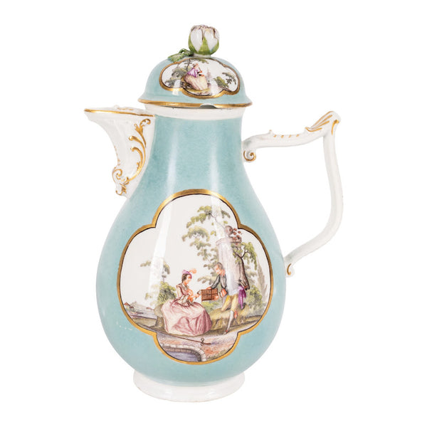 Meissen Turquoise Ground Coffee Pot, circa 1735 - 1740