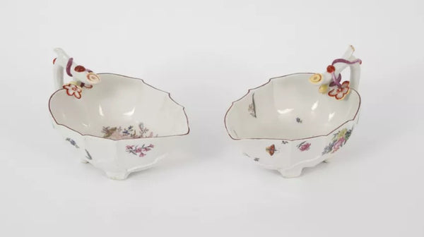 Chelsea strawberry leaf sauceboats, c.1752-55