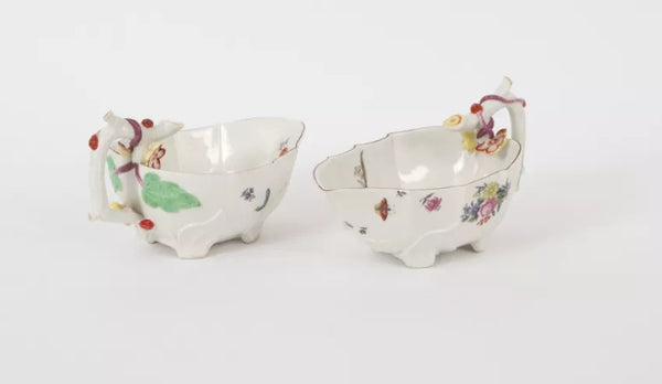 Chelsea strawberry leaf sauceboats, c.1752-55