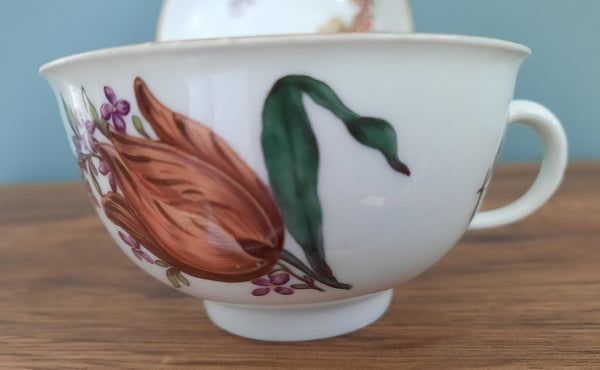 Meissen Porcelain Woodcut Floral Cup and Saucer 1740 #2