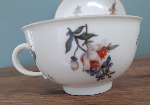 Meissen Porcelain Woodcut Floral Cup and Saucer 1740 #2