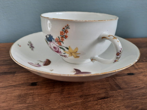 Meissen Porcelain Woodcut Flowers & Vegetable Cup & Saucer 1740 -50