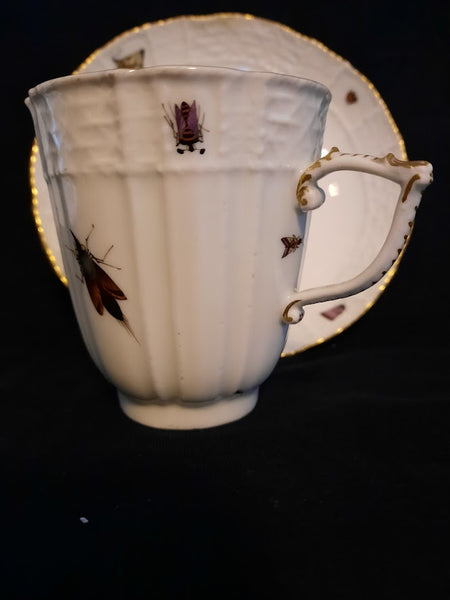 Meissener Ornithologische Kaffeetasse und Untertasse aus Porzellan, 1735-1740 (2) 