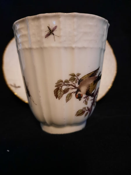 Meissener Ornithologische Kaffeetasse und Untertasse aus Porzellan, 1735-1740 (2) 