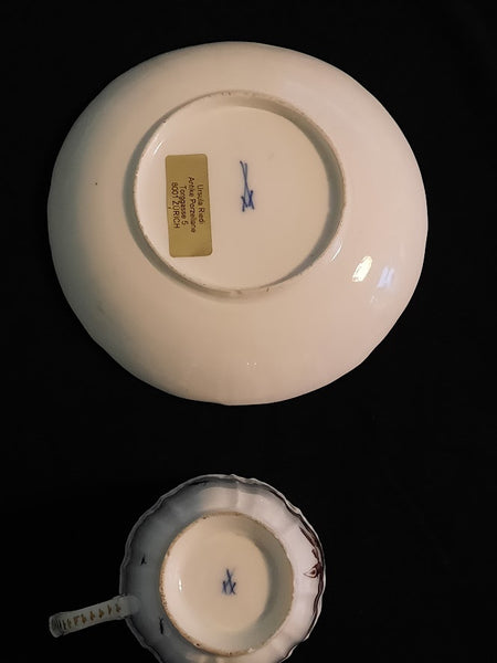 Tasse à café et soucoupe ornithologique en porcelaine de Meissen 1735-1740 (2) 