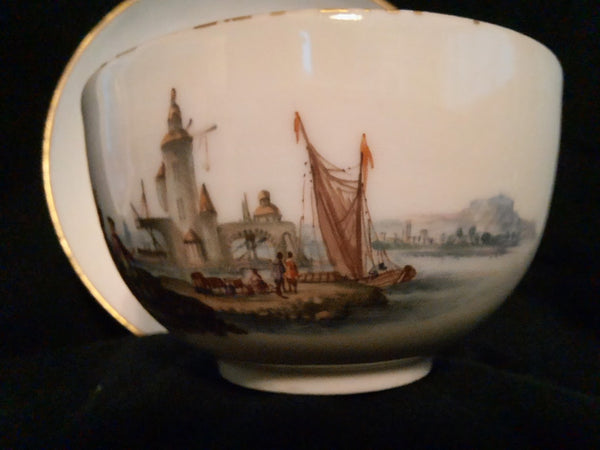 Meissen Porzellan Kauffahrtei Szene Teetasse &amp; Untertasse (Dot Period 1756-1773) 