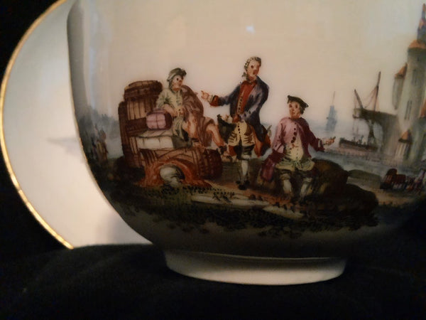 Meissen Porcelain Kauffahrtei Scene Tea Cup & Saucer  ( Dot Period 1756-1773)