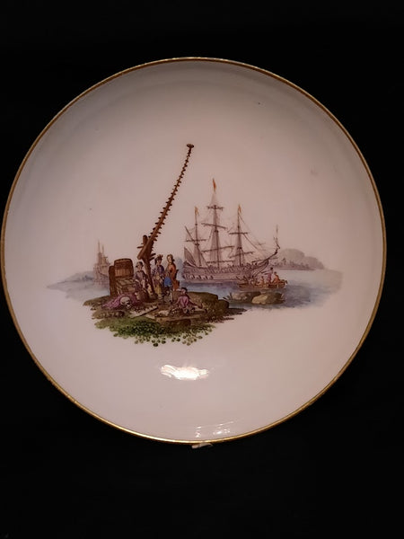 Meissen Porcelain Kauffahrtei Scene Tea Cup & Saucer  ( Dot Period 1756-1773)