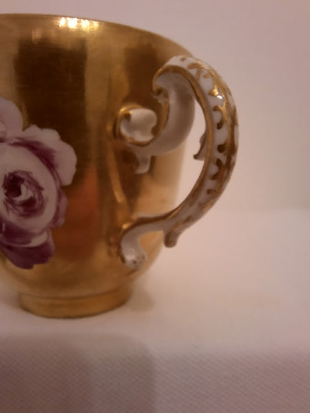 Meissen Porcelain, Gilt Trembleuse Cup &amp; Saucer with Large Flowers 1745-1750