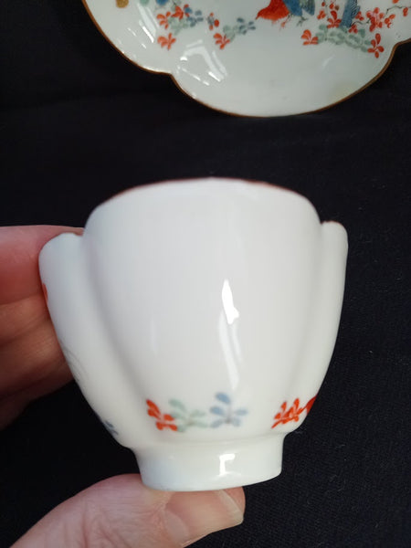 Meissen Porcelain Kakiemon Partridge Quatrefoil Tea Bowl and Saucer c1735 Drehers Marks