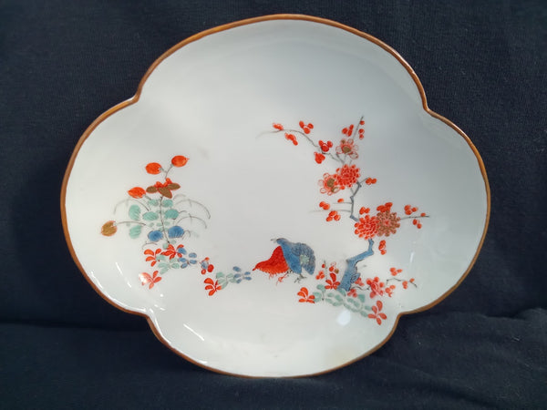 Meissen Porcelain Kakiemon Partridge Quatrefoil Tea Bowl and Saucer c1735 Drehers Marks