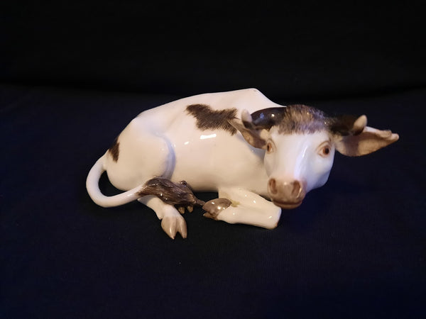 Meissen Porcelain Figurine of a Recumbent Fresian Cow, 1750