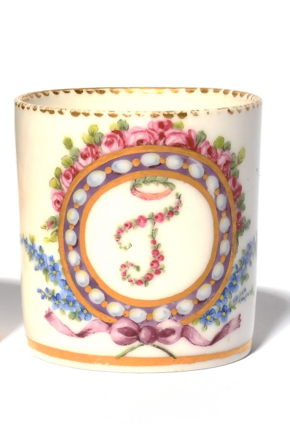 Sevres Porcelain Coffee Can with the Initial J within a painted Bead Panel 1785