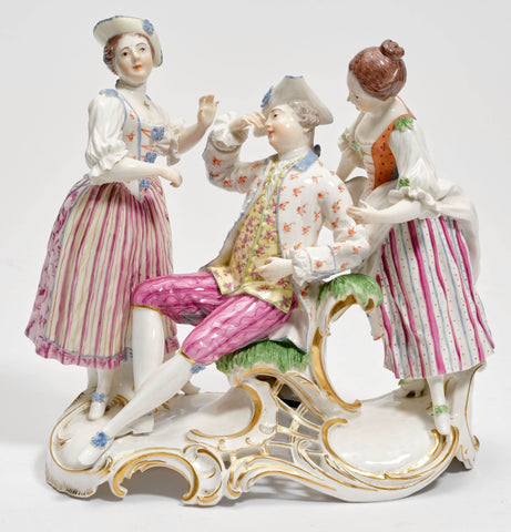 Figurine en porcelaine de Frankenthal, Le Dormeur éveillé, Marque du Lion 'Der Geweckte Schlafer' 