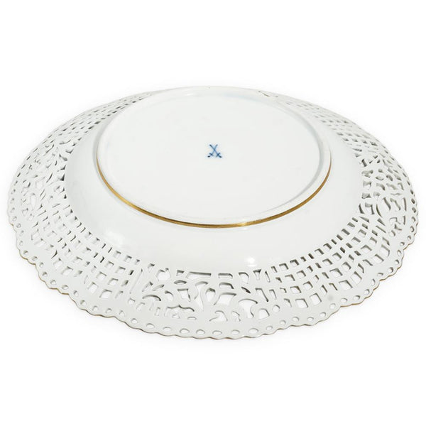 Meissen Porcelain Cobalt Blue Reticulated Plate with Tennier Scene, 19th C