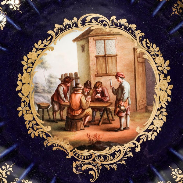 Meissen Porcelain Cobalt Blue Reticulated Plate with Tennier Scene, 19th C