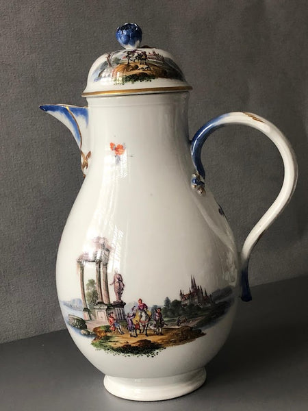 Meissener Porzellan-Kaffeekanne mit Kauffahrtei-Szene (Dot-Periode 1756-1773) 