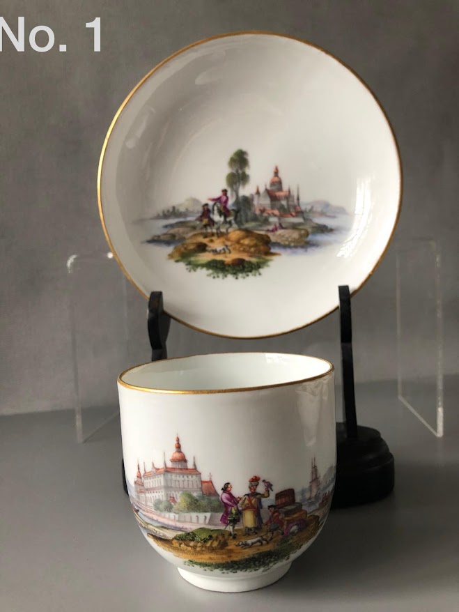 Tasse à café et soucoupe en porcelaine de Meissen Kauffahrtei Scene (période Dot 1756-1773) #1 