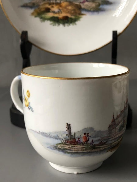 Meissen Porcelain Kauffahrtei Scene Coffee Cup & Saucer (Dot Period 1756-1773)#1