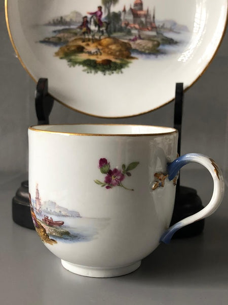 Meissen Porcelain Kauffahrtei Scene Coffee Cup & Saucer (Dot Period 1756-1773)#1