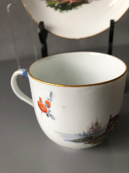 Meissen Porcelain Kauffahrtei Scene Coffee Cup & Saucer (Dot Period 1756-1773)#4