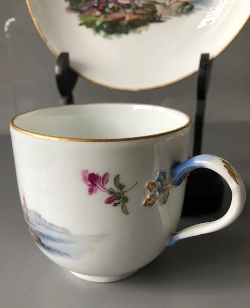 Meissen Porcelain Kauffahrtei Scene Coffee Cup & Saucer (Dot Period 1756-1773)#4