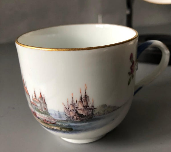 Meissen Porzellan Kauffahrtei Szene Kaffeetasse und Untertasse (Dot Period 1756-1773) #5 