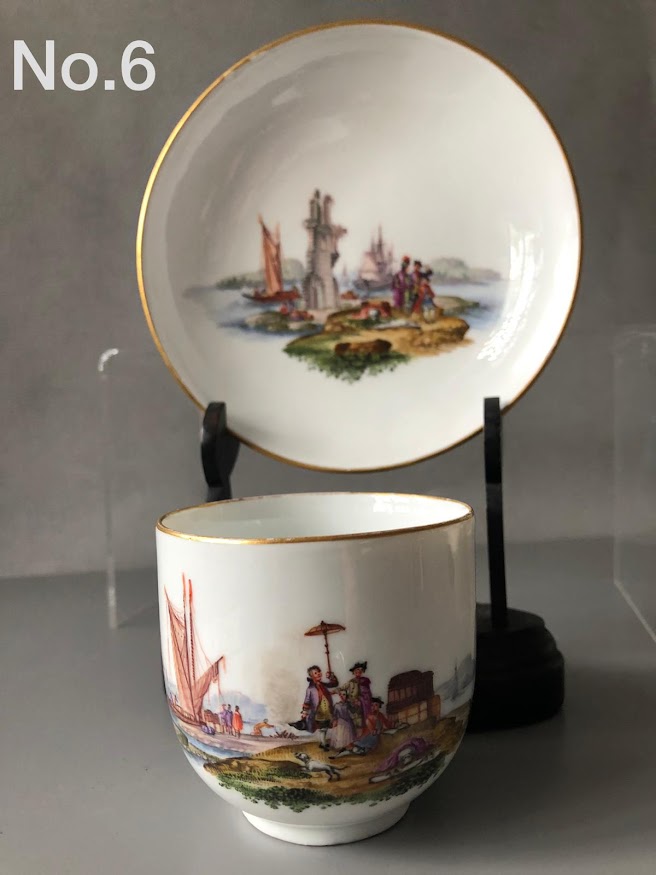 Meissen Porcelain Kauffahrtei Scene Coffee Cup & Saucer  ( Dot Period 1756-1773) #6