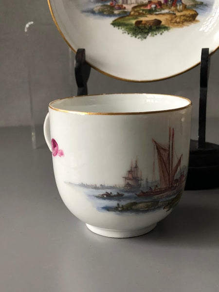 Meissen Porcelain Kauffahrtei Scene Coffee Cup & Saucer  ( Dot Period 1756-1773) #6