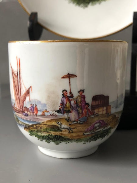 Meissen Porcelain Kauffahrtei Scene Coffee Cup & Saucer  ( Dot Period 1756-1773) #6