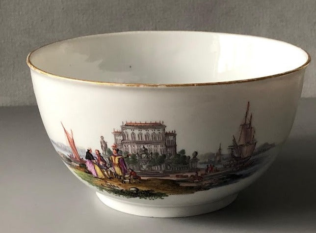 Meissen Porcelain Kauffahrtei Scene Slop Bowl ( Dot Period 1756-1773)