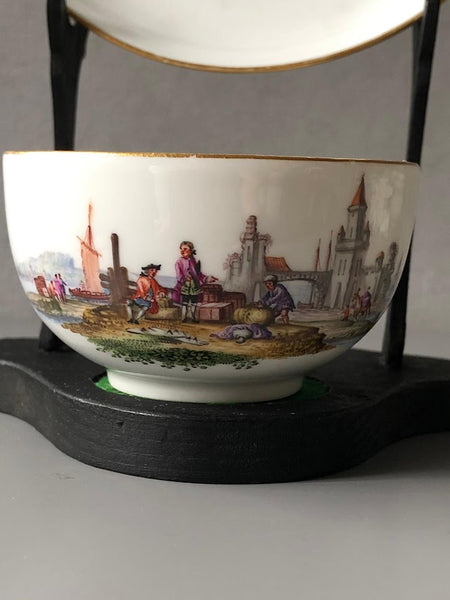 Meissen Porcelain Kauffahrtei Scene Tea Cup & Saucer  (Dot Period 1756-1773) #7